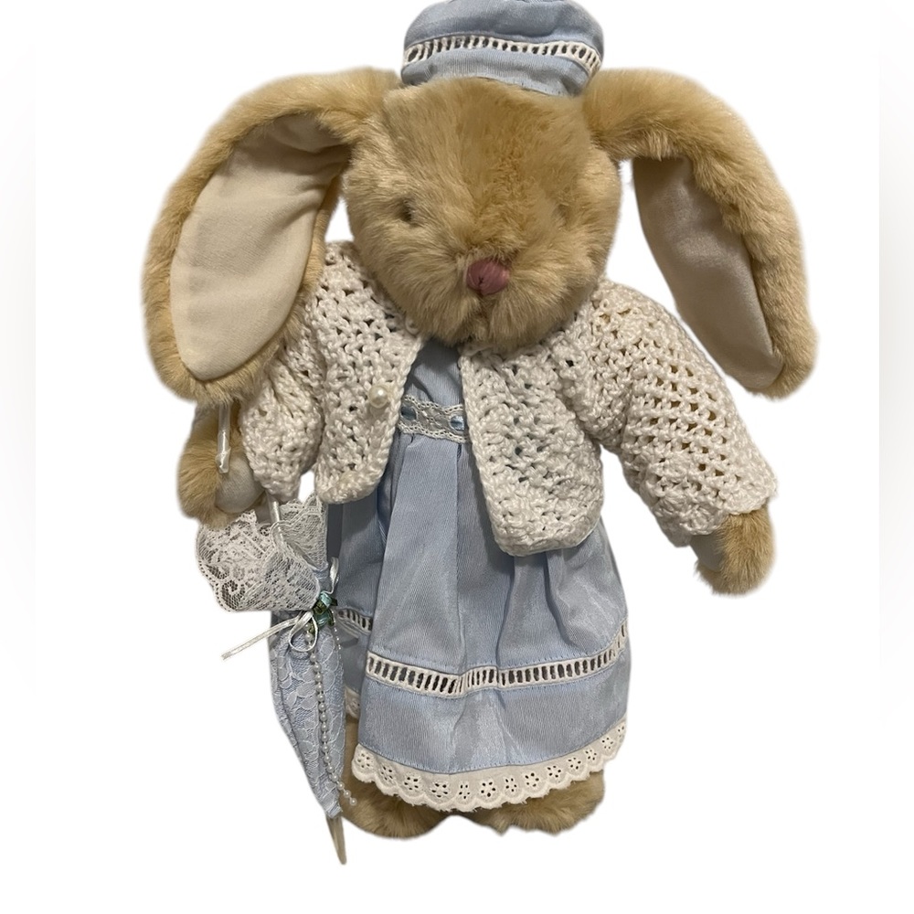 Adorable  standing Bunny in Blue Dress and umbrella Easter Decor